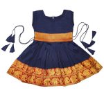 NEW AARIVAL JACQUARD WEAVING WORK KID'S DRESS NAVY BLUE