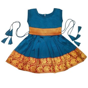 NEW AARIVAL JACQUARD WEAVING WORK KID'S DRESS TEAL