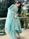 NEW ARRIVAL BURBERRY SILK EMBROIDERY WORK ANARKALI WITH DUPATTA SKY