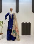 NEW ARRIVAL CHINON SEQUENCE EMBROIDERY WORK TOP PALAZZO WITH DUPATTA BLUE