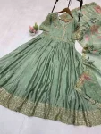 NEW ARRIVAL CHINON SILK EMBROIDERY WORK GOWN WITH DUPATTA FESTIVE WEAR WHOLESALE PRICE ETHNIC GARMENT (7)