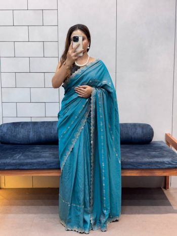 NEW ARRIVAL CHOCOLATE NC DAIMOND WORK WITH CUT WORK AND HAND WORK SAREE WITH UNSTITCHED BLOUSE RAMA