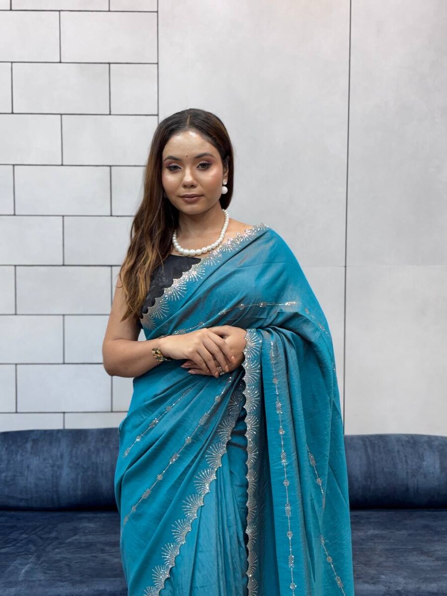 NEW ARRIVAL CHOCOLATE NC DAIMOND WORK WITH CUT WORK AND HAND WORK SAREE WITH UNSTITCHED BLOUSE PARTY WEAR WHOLESALE PRICE ETHNIC GARMENT (21)