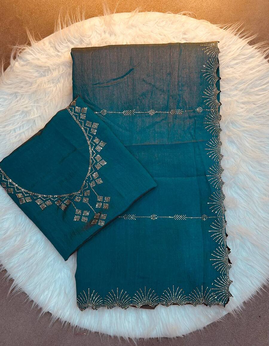 NEW ARRIVAL CHOCOLATE NC DAIMOND WORK WITH CUT WORK AND HAND WORK SAREE WITH UNSTITCHED BLOUSE PARTY WEAR WHOLESALE PRICE ETHNIC GARMENT (28)