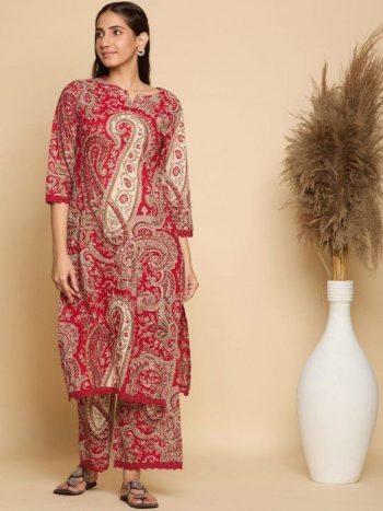NEW ARRIVAL COTTON DIGITAL PRINT WORK TOP BOTTOM SET RED