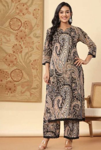 NEW ARRIVAL COTTON DIGITAL PRINT WORK TOP BOTTOM SET BLACK