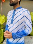 NEW ARRIVAL COTTON LEHERIYA PATTERN WITH BANDHNI DAMAN PRINT WORK MEN’S KURTA PAYJAMA FESTIVE WEAR WHOLESALE PRICE ETHNIC GARMENT (9)