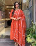 NEW ARRIVAL COTTON SEQUENCE EMBROIDERY WORK TOP BOTTOM WITH DUPATTA ORANGE