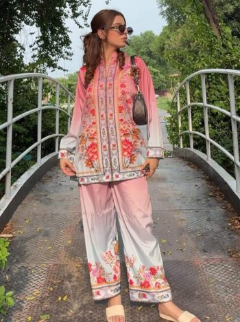 NEW ARRIVAL CREPE DIGITAL PRINT WORK CO-ORD SET PINK