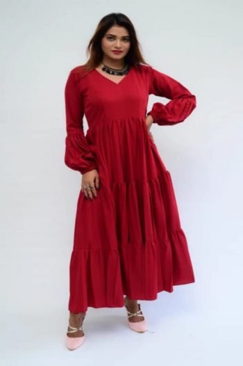 NEW ARRIVAL DELTA SILK 3 LAYERD STITCHED GOWN RED