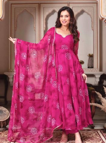 NEW ARRIVAL GEORGETTE DIGITAL PRINTS WITH REAL MIRROR HAND WORK FANCY LACE WORK GOWB BOTTOM WITH DUPATTA PINK