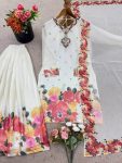 NEW ARRIVAL GEORGETTE EMBROIDERY SEQUENCE WORK WITH DIGITAL PRINT WORK TOP PALAZZO WITH DUPATTA WHITE