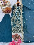 NEW ARRIVAL GEORGETTE EMBROIDERY SEQUENCE WORK WITH RIVET MOTI WORK TOP PALAZZO WITH DUPATTA PARTY WEAR WHOLESALE PRICE ETHNIC GARMENT (4)
