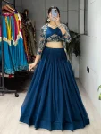 NEW ARRIVAL GEORGETTE PLIAN LEHENGA WITH STITCHED BLOUSE AND PRINT WITH FOIL WORK KOTI TEAL