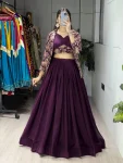 NEW ARRIVAL GEORGETTE PLIAN LEHENGA WITH STITCHED BLOUSE AND PRINT WITH FOIL WORK KOTI WINE