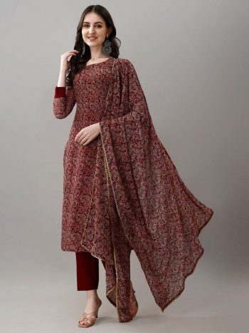NEW ARRIVAL GEORGETTE PRINTED WORK TOP BOTTOM WITH DUPATTA MAROON