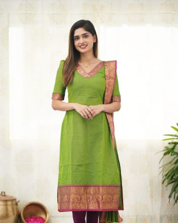 NEW ARRIVAL JACQUARD JACQUARD WEAVING WORK TOP DUPATTA PARROT GREEN