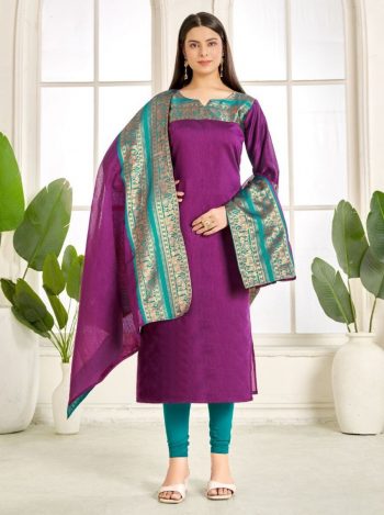 NEW ARRIVAL KANCHI COTTON JACQUARD WEAVING WORK TOP DUPATTA SET PURPLE