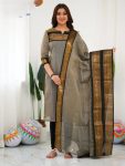 NEW ARRIVAL KANCHI COTTON JACQUARD WEAVING WORK TOP DUPATTA SET GREY