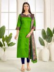 NEW ARRIVAL KANCHI COTTON JACQUARD WEAVING WORK TOP DUPATTA SET GREEN