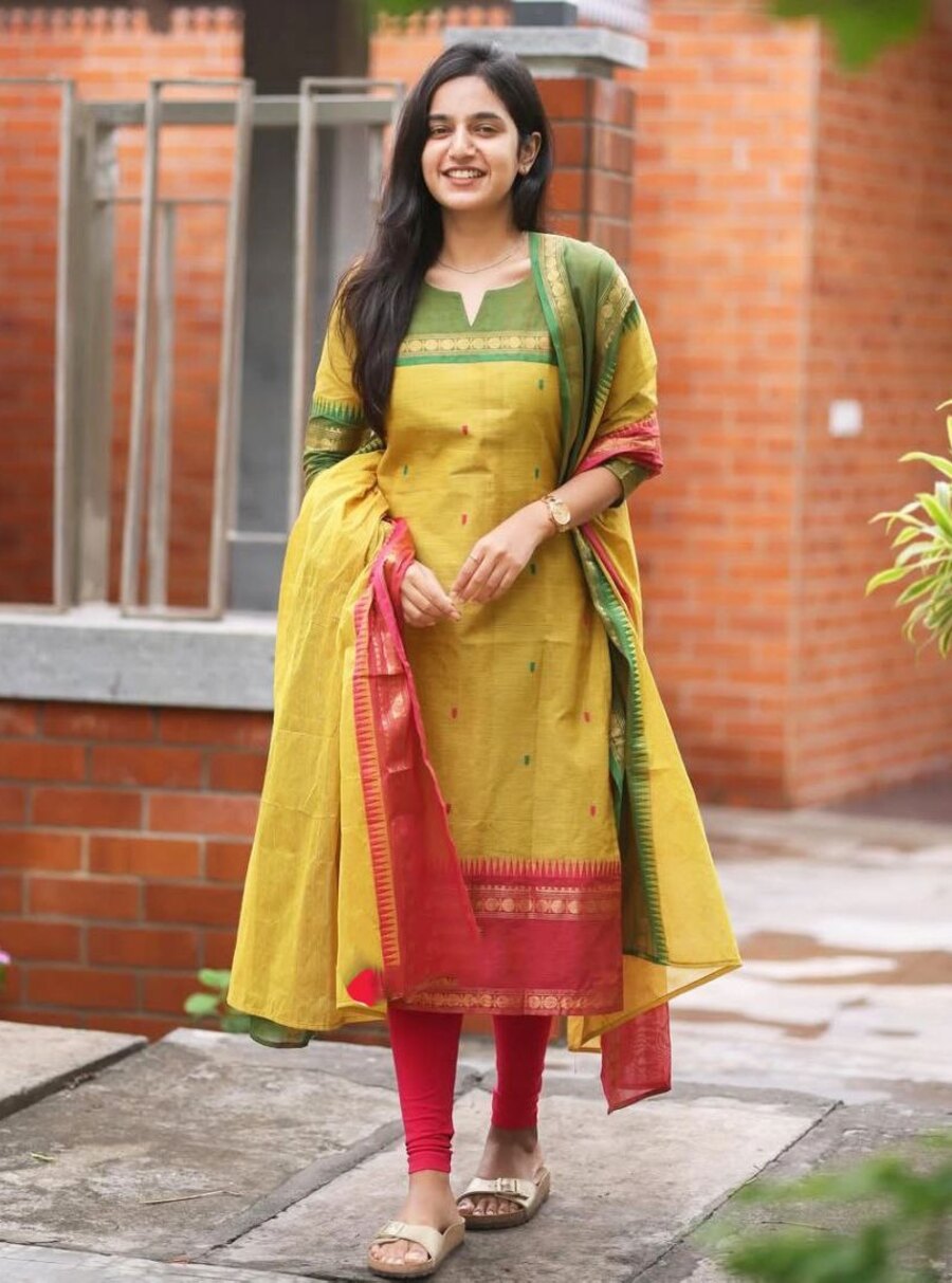 NEW ARRIVAL KANCHI COTTON JACQUARD WEAVING WORK TOP DUPATTA SET FESTIVE WEAR WHOLESALE PRICE ETHNIC GARMENT (4)