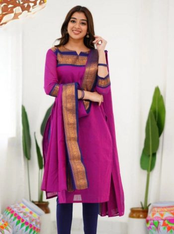 NEW ARRIVAL KANCHI COTTON JACQUARD WEAVING WORK TOP DUPATTA SET PINK