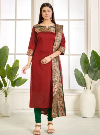 NEW ARRIVAL KANCHI COTTON JACQUARD WEAVING WORK TOP DUPATTA SET MAROON