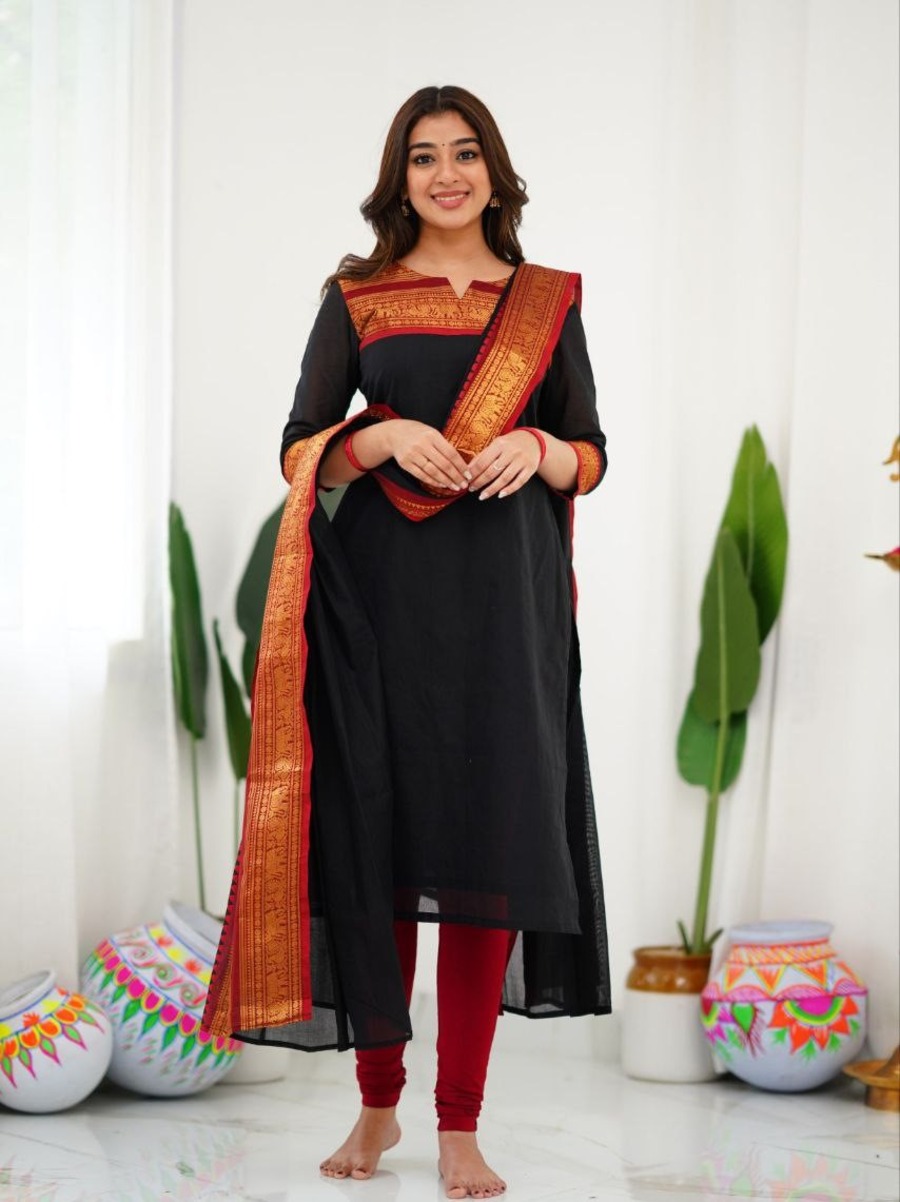 NEW ARRIVAL KANCHI COTTON JACQUARD WEAVING WORK TOP DUPATTA SET FESTIVE WEAR WHOLESALE PRICE ETHNIC GARMENT (8)