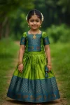NEW ARRIVAL LICHI SILK JACQUARD WORK KID'S LEHENGA CHOLI GREEN