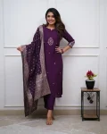 NEW ARRIVAL PV CHANDERI EMBROIDERY WORK TOP BOTTOM WITH DUPATTA PURPLE