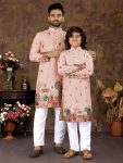 NEW ARRIVAL RAYON COTTON CROCHET WORK FATHER & SON COMBO SET PEACH