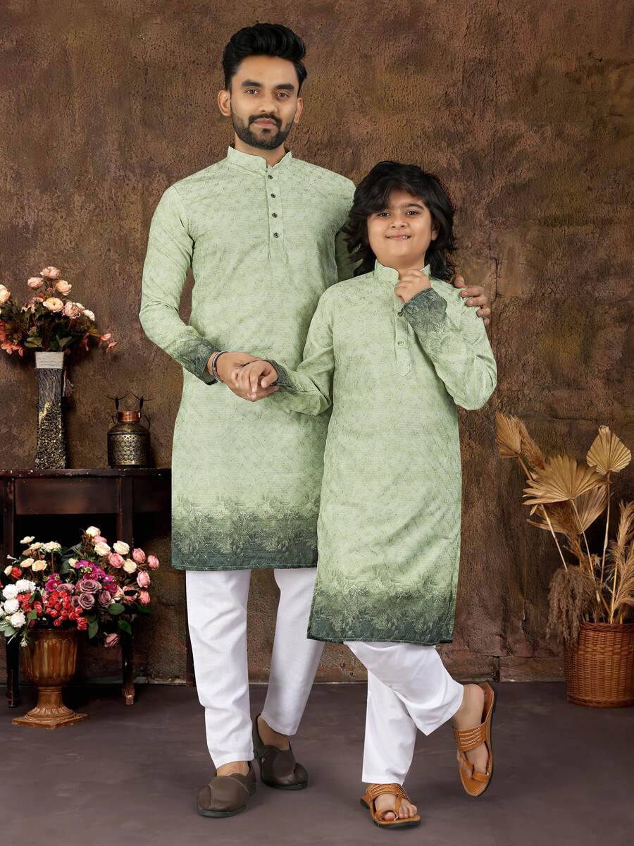 NEW ARRIVAL RAYON COTTON CROCHET WORK FATHER & SON COMBO SET FESTIVE WEAR WHOLESALE PRICE ETHNIC GARMENT (7)