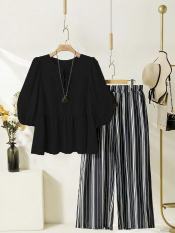 NEW ARRIVAL RAYON DIGITAL PRINT WORK TOP PALAZZO SET BLACK