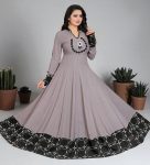 NEW ARRIVAL RAYON PRINTED WORK GOWN GREY