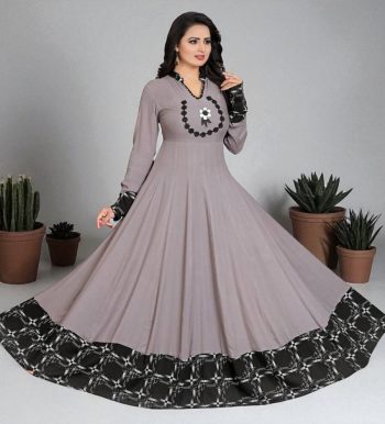 NEW ARRIVAL RAYON PRINTED WORK GOWN GREY