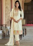 NEW ARRIVAL ROMAN SILK EMBROIDERY WORK TOP BOTTOM WITH DUPATTA OFF WHITE