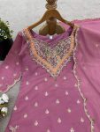NEW ARRIVAL SHIMMER SILK EMBROIDERY WORK TOP PALAZZO WITH DUPATTA PARTY WEAR WHOLESALE PRICE ETHNIC GARMENT (2)