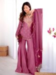 NEW ARRIVAL SHIMMER SILK EMBROIDERY WORK TOP PALAZZO WITH DUPATTA PINK