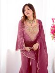 NEW ARRIVAL SHIMMER SILK EMBROIDERY WORK TOP PALAZZO WITH DUPATTA PARTY WEAR WHOLESALE PRICE ETHNIC GARMENT (2)