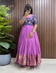 NEW ARRIVAL SILK ZARI WEAVING BORDER WORK GOWN PURPLE
