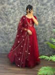 NEW ARRIVAL VELVET WITH TISSUE NET EMBROIDERY WORK GOWN WITH DUPATTA FESTIVE WEAR WHOLESALE PRICE ETHNIC GARMENT (31)