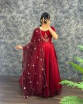 NEW ARRIVAL VELVET WITH TISSUE NET EMBROIDERY WORK GOWN WITH DUPATTA FESTIVE WEAR WHOLESALE PRICE ETHNIC GARMENT (31)