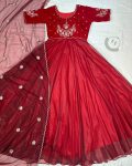 NEW ARRIVAL VELVET WITH TISSUE NET EMBROIDERY WORK GOWN WITH DUPATTA FESTIVE WEAR WHOLESALE PRICE ETHNIC GARMENT (31)
