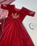 NEW ARRIVAL VELVET WITH TISSUE NET EMBROIDERY WORK GOWN WITH DUPATTA FESTIVE WEAR WHOLESALE PRICE ETHNIC GARMENT (31)