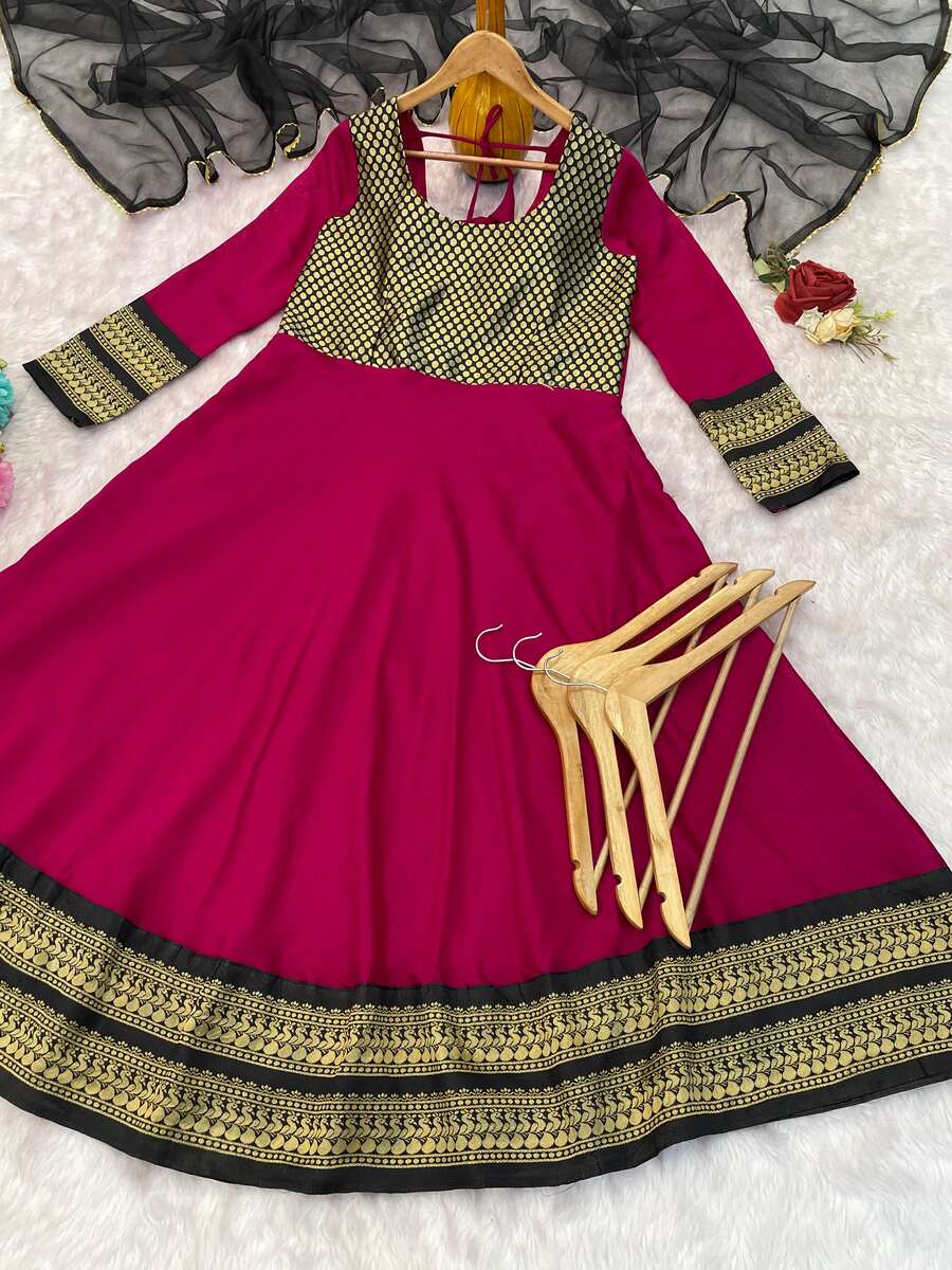 NEW ARRIVAL VICHITRA SILK JACQUARD ZARI WEAVING WORK ANARKALI WITH DUPATTA FESTIVE WEAR WHOLESALE PRICE ETHNIC GARMENT (7)