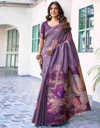 RICH LOOK BANARASI SILK WEAVING WORK SAREE WITH UNSTITCHED BLOUSE LAVENDER