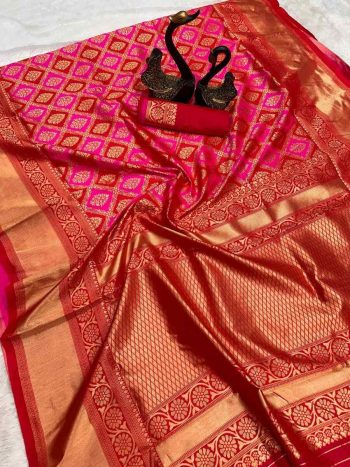 RICH LOOK BANARASI SILK WEAVING WORK SAREE WITH UNSTITCHED BLOUSE RANI