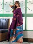 RICH LOOK BANARASI SILK WEAVING WORK SAREE WITH UNSTITCHED BLOUSE PURPLE