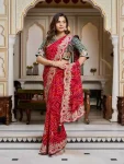 RICH LOOK BHANDEJ PITHA & GOTA PATTI WORK SAREE WITH UNSTITCHED BLOUSE RED