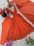 RICH LOOK BLOOMING FAUX EMBROIDERY RAINBOW SEQUENCE WITH MOTI WORK GOWN BOTTOM WITH DUPATTA WEDDING WEAR WHOLESALE PRICE ETHNIC GARMENT (9)